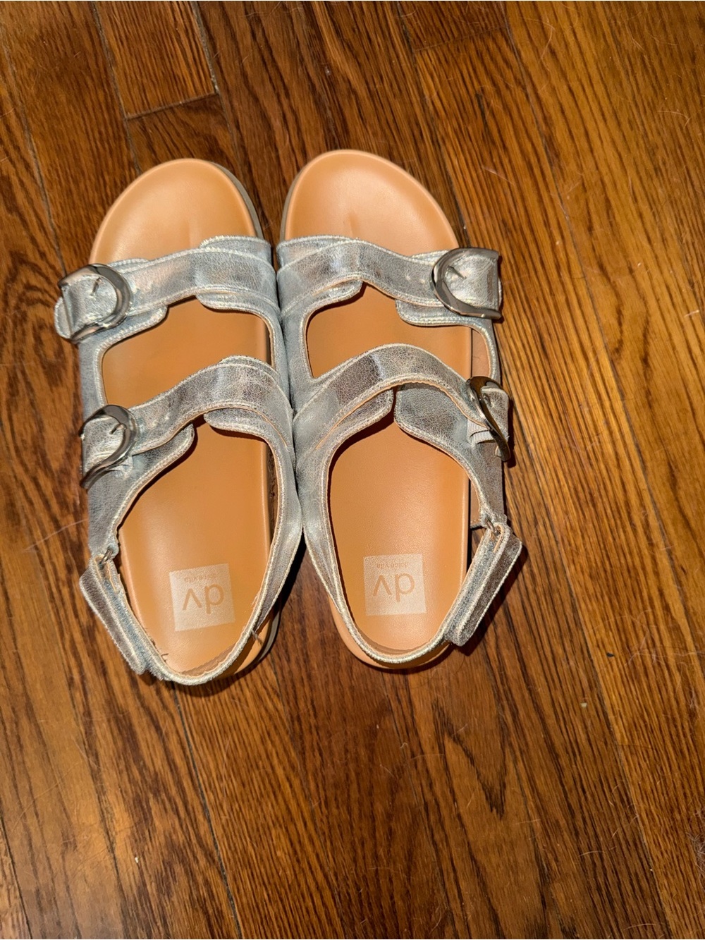 DV by Dolce Vita Kids Metallic Silver Double Strap Buckle Sandals
